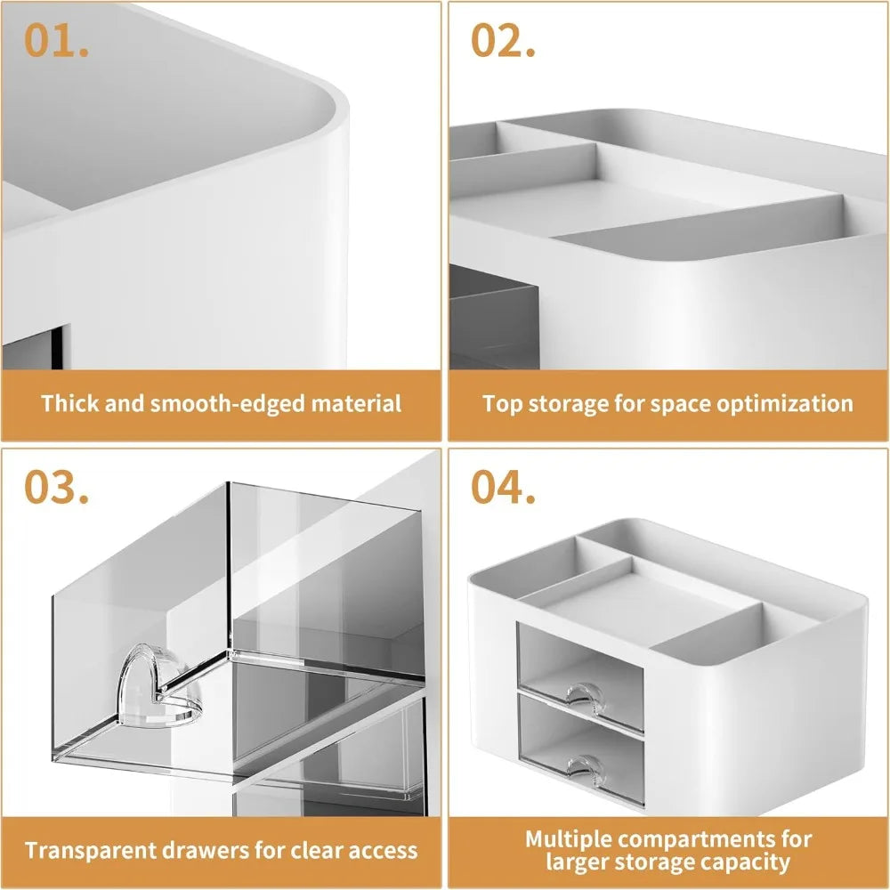 Pen Organizer Desk | 2 Drawer | 5 Compartments | White