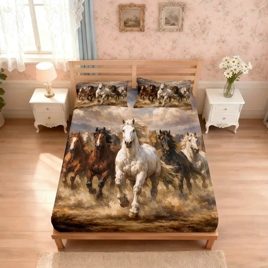 3pcs Horse Animal Print Coreless Bed Sheet Set Multiple Sizes Soft And Comfortable Bedding, Bedroom Decoration, Machine Washable from PriceLows™