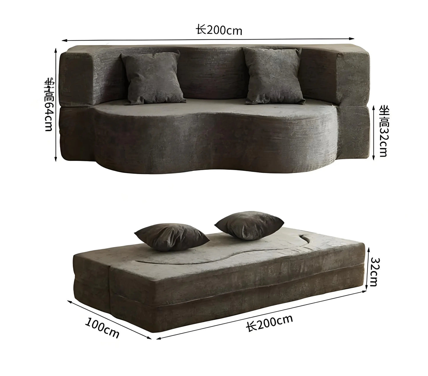 Sofa Bed | Velvet Fabric | Modular Convertible | 2 Seater