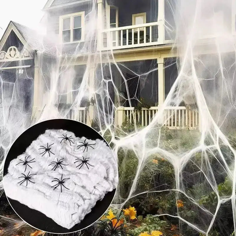 Artificial Spider Web | Stretchy Polyester | Includes Spider | Party Decor