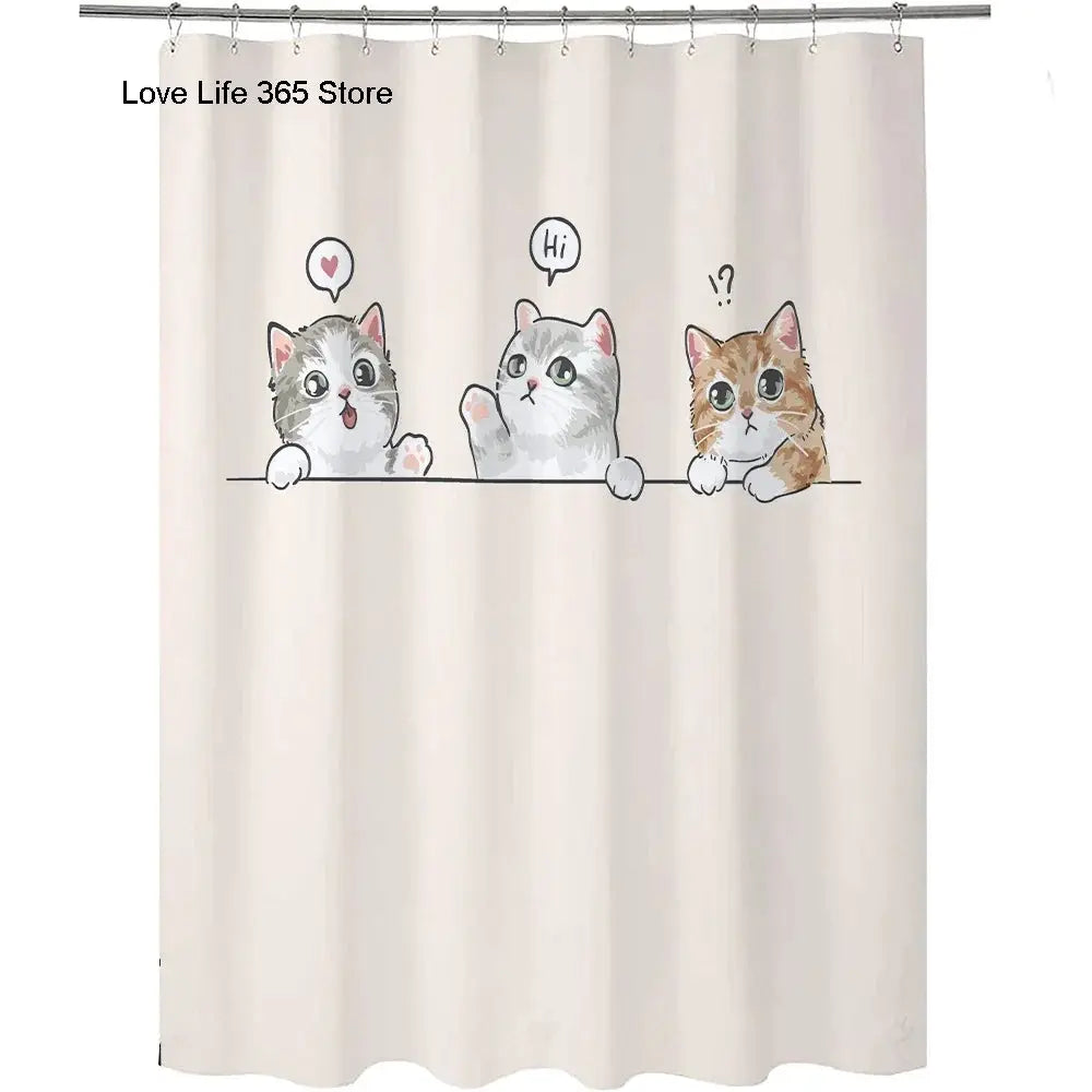 Puppy Cat Cute Cartoon Shower Curtains Washable Fabric Polyester For Bathtub Art Bathroom Decor Partition With Hooks Waterproof from PriceLows™
