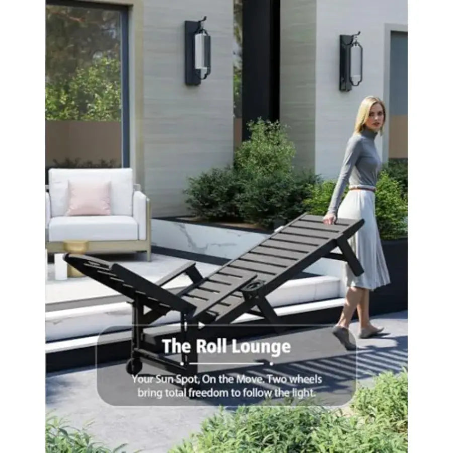 Patio Lounge Chair Outdoor, HDPE Outdoor Chaise Lounge with Reclining Backrest, Pool Lounger Chair for Outside, Poolside, Sunbathing Tanning, Black from PriceLows™