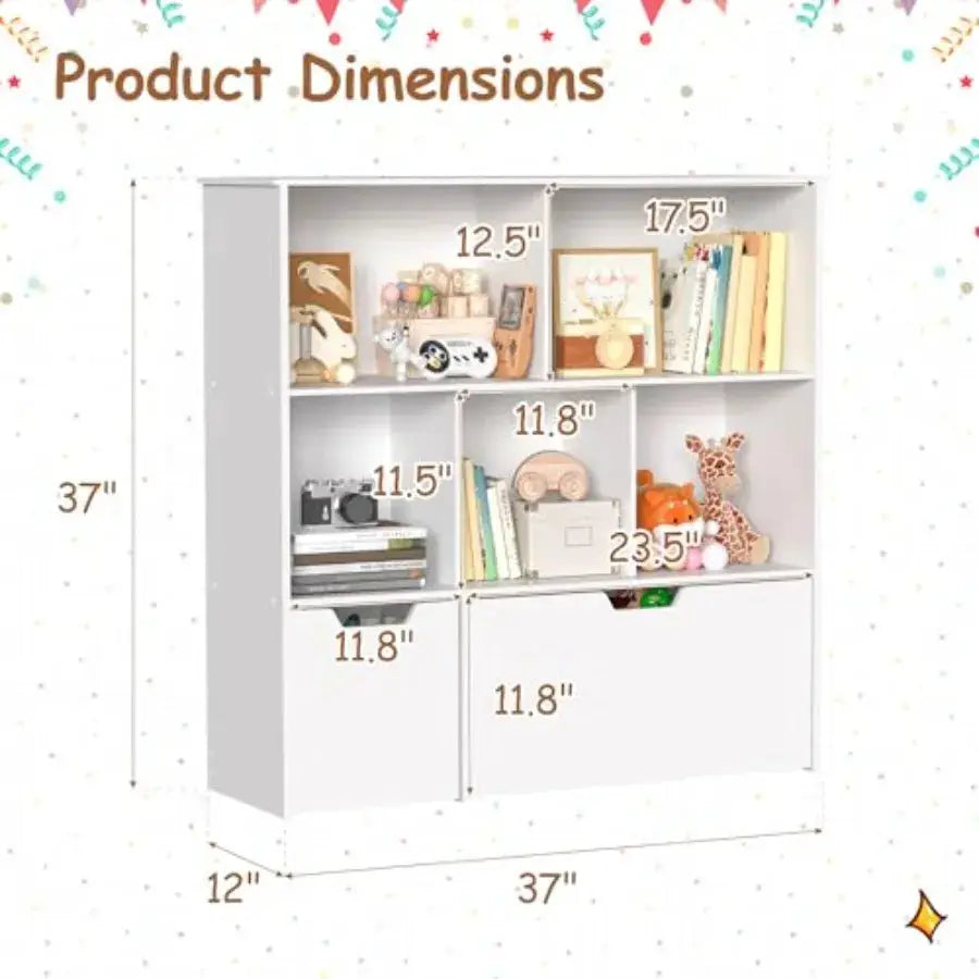 Toy Storage Organizer with 2 Movable Drawers 3-Shelf Bookcase 's Toy Chest Cabinet for Playroom Bedroom Daycare Nursery School from PriceLows™