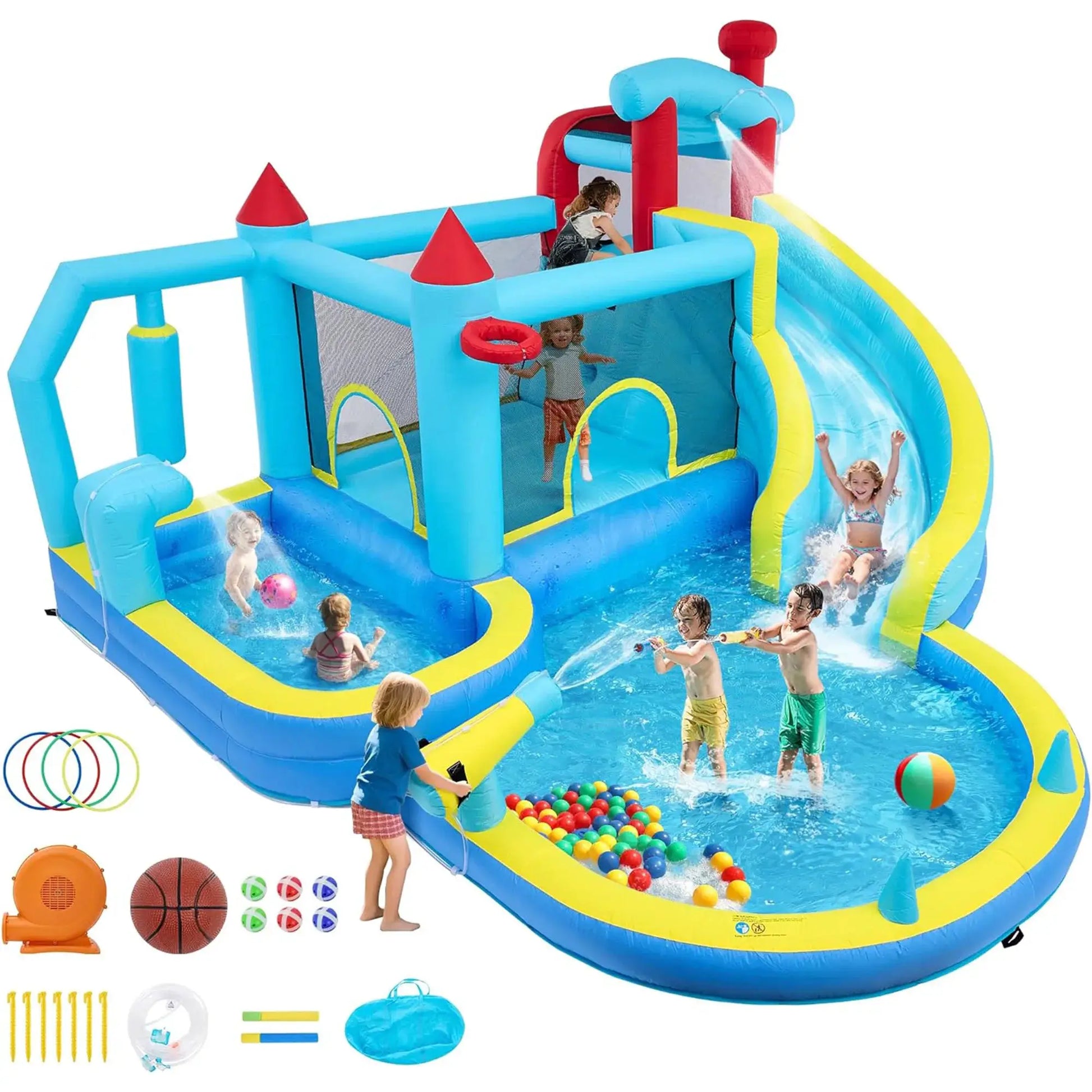 Inflatable Bounce House With Blower Wet Dry Water Slide Kids Jumping Castle Splash Pool Climbing Wall For Indoor Outdoor from PriceLows™