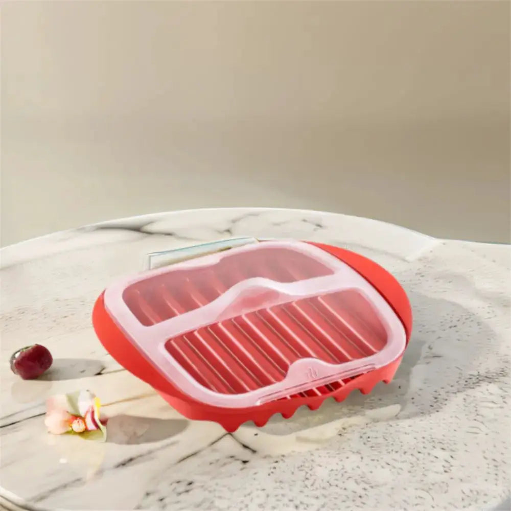 Microwave Bacon Pan | With Lid | Red Wave Nonstick Design | 27.5x24.5x6.5 cm