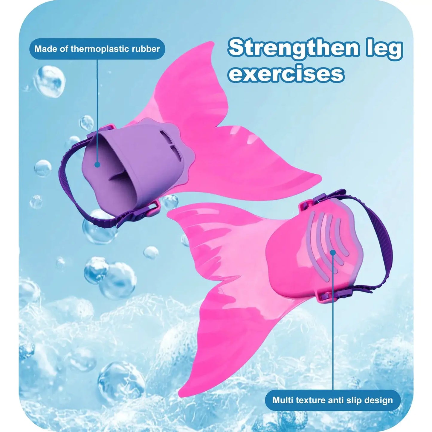 Adjustable Mermaid Silicone Fins Swimming Training & Beach, Soft Body Hard Fin with 3 Non-Slip Grips, Photo Cosplay Gear for Kid from PriceLows™