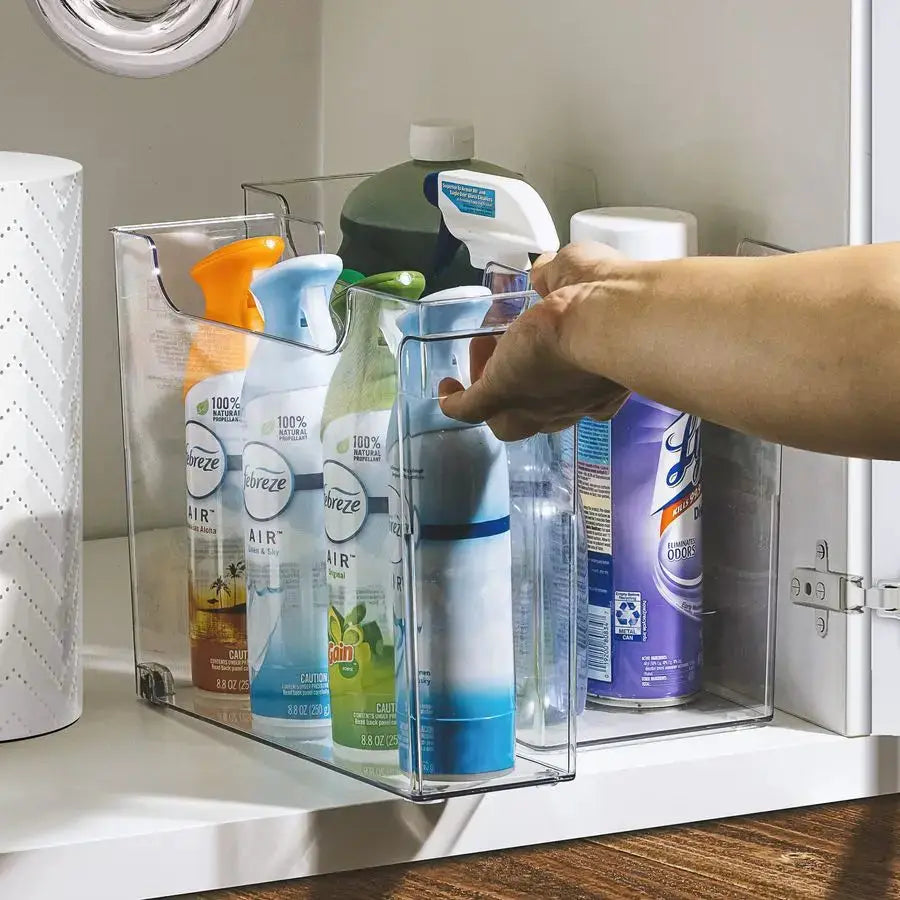 Roll Out Bottle Organization Bins 2 Sizes Pantry Under Sink Organizer with Wheels amp Handles Clear Plastic Organizing Container from PriceLows™