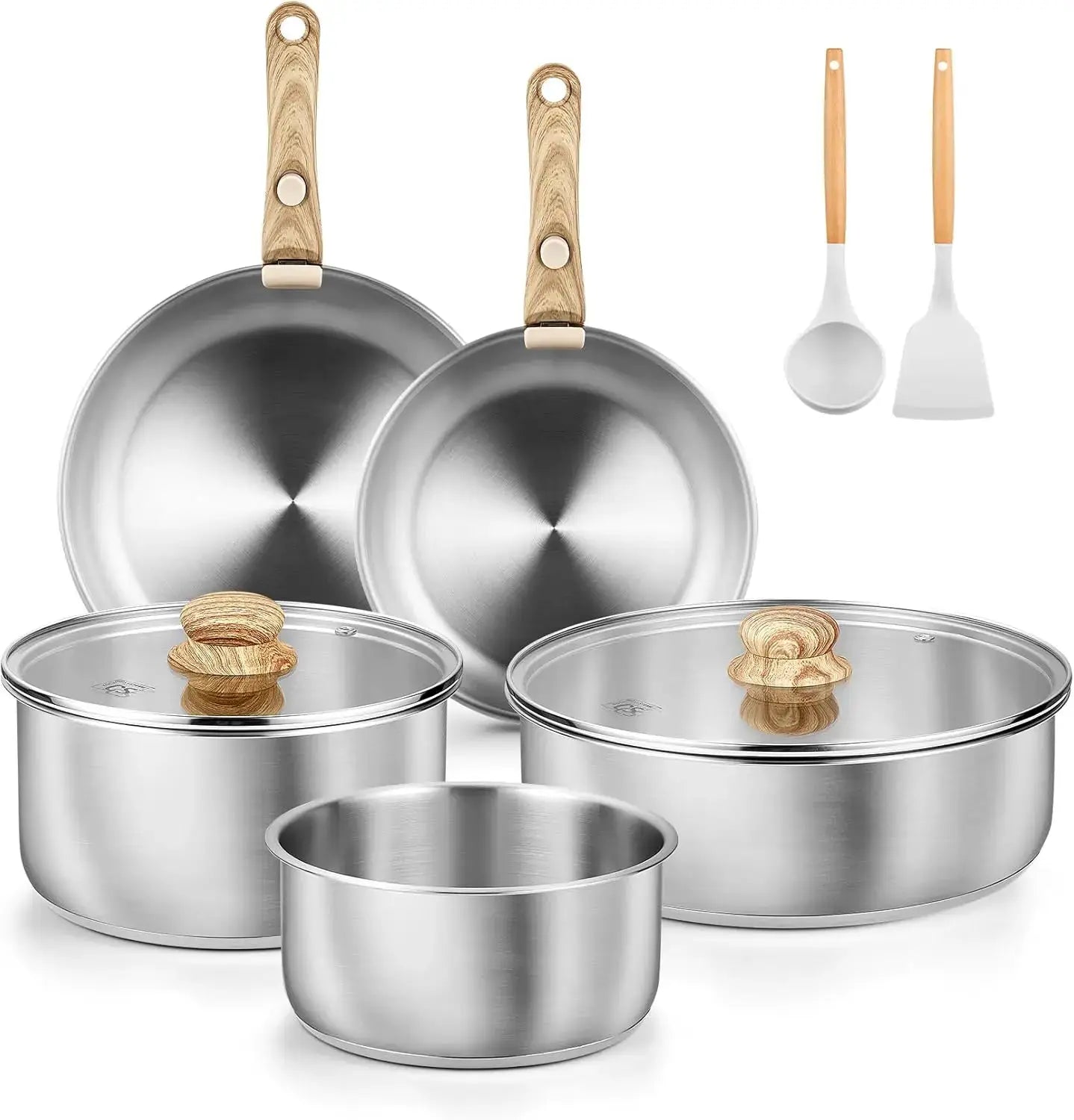 Stainless Steel Cookware Set, 18/10 Stainless Steel Pots and Pans Set 11PCS, Detachable Handle Pots and Pans for Easy Storage from PriceLows™