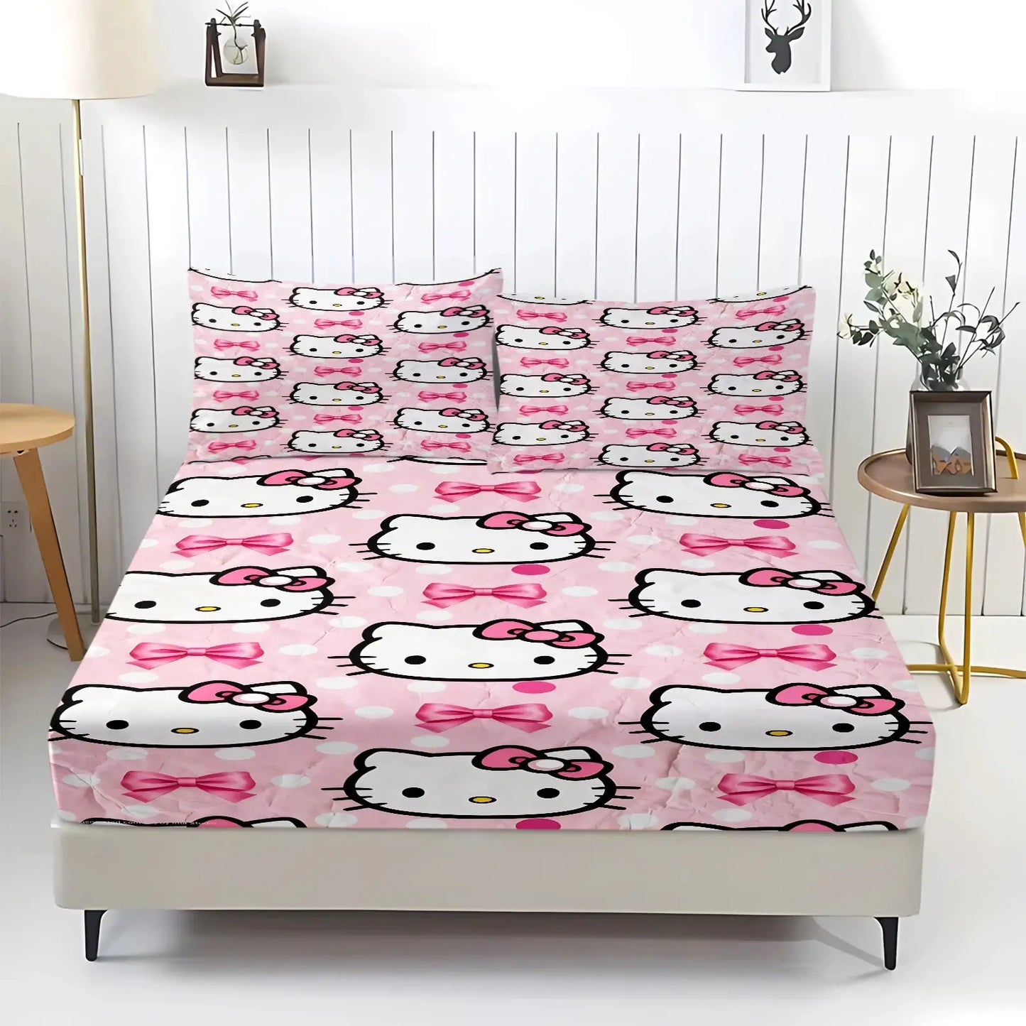 3Pcs Kawaii Hello Kitty Fitted Sheet Set With 2 Pillowcases Pink Bed Sheet Soft Deep Pocket Bedding For Girls Bedroom Decor from PriceLows™