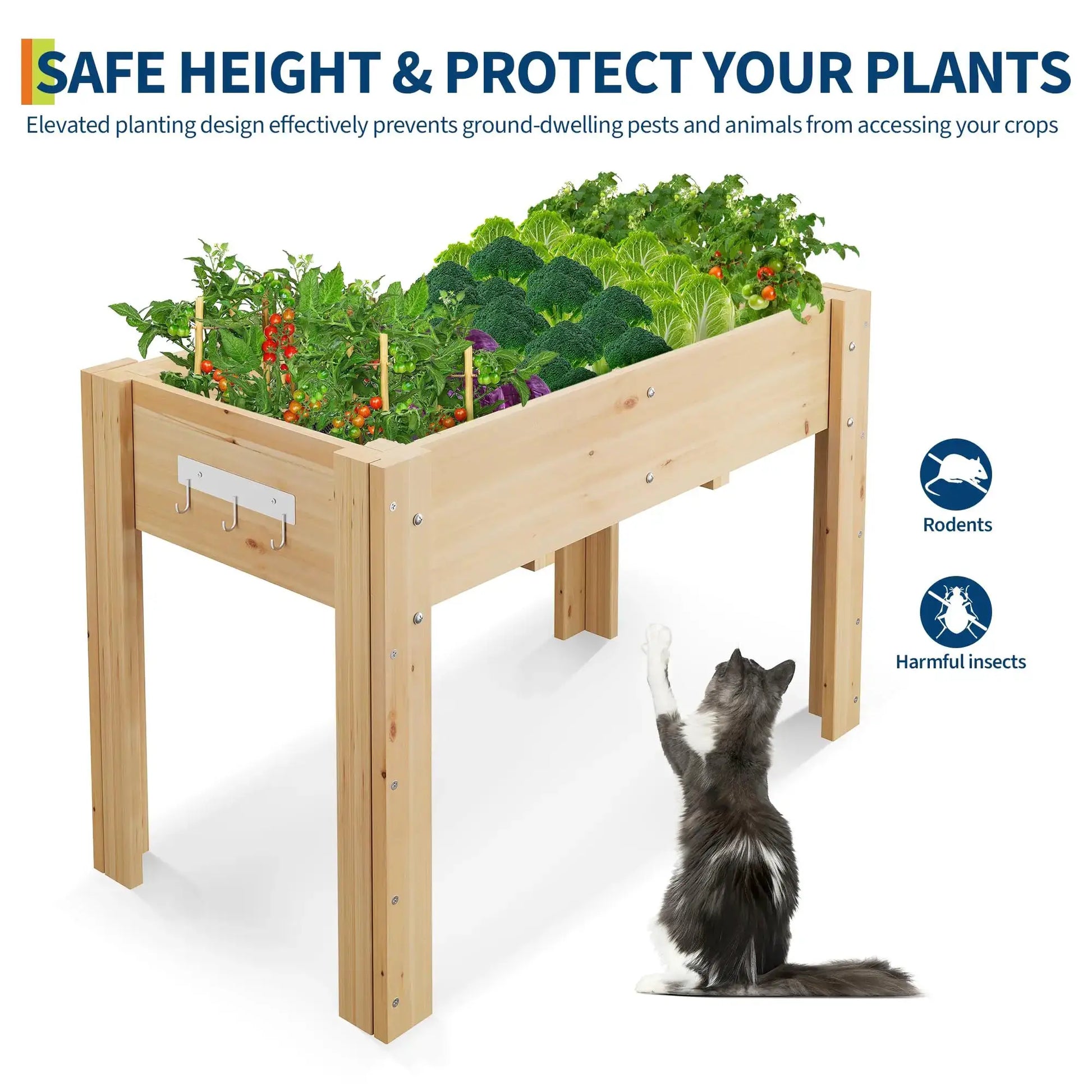 Durable Elevated Wooden Garden Bed with Legs & Hooks, Planter Box with Liner & Drainage Holes for Vegetables, Flowers & Herbs from PriceLows™