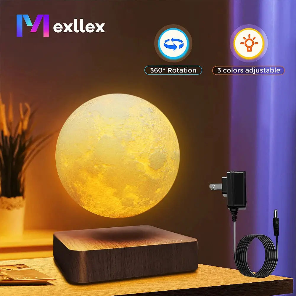 Magnetic Floating Rotating Moon Lamp with Wooden Base, 3 Color Temperature LED Night Lights of Print 3D for Unique Gifts, Room from PriceLows™