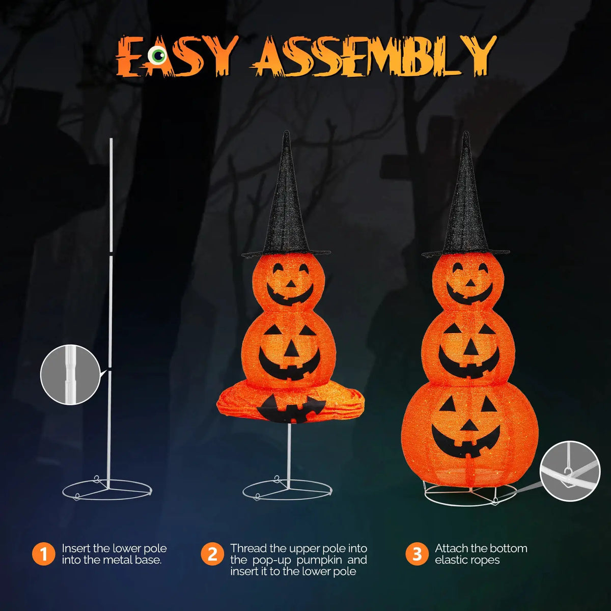 Halloween Pumpkin Decor | 5 Ft Height | 100 LED Lights | Foldable Witch Hat
