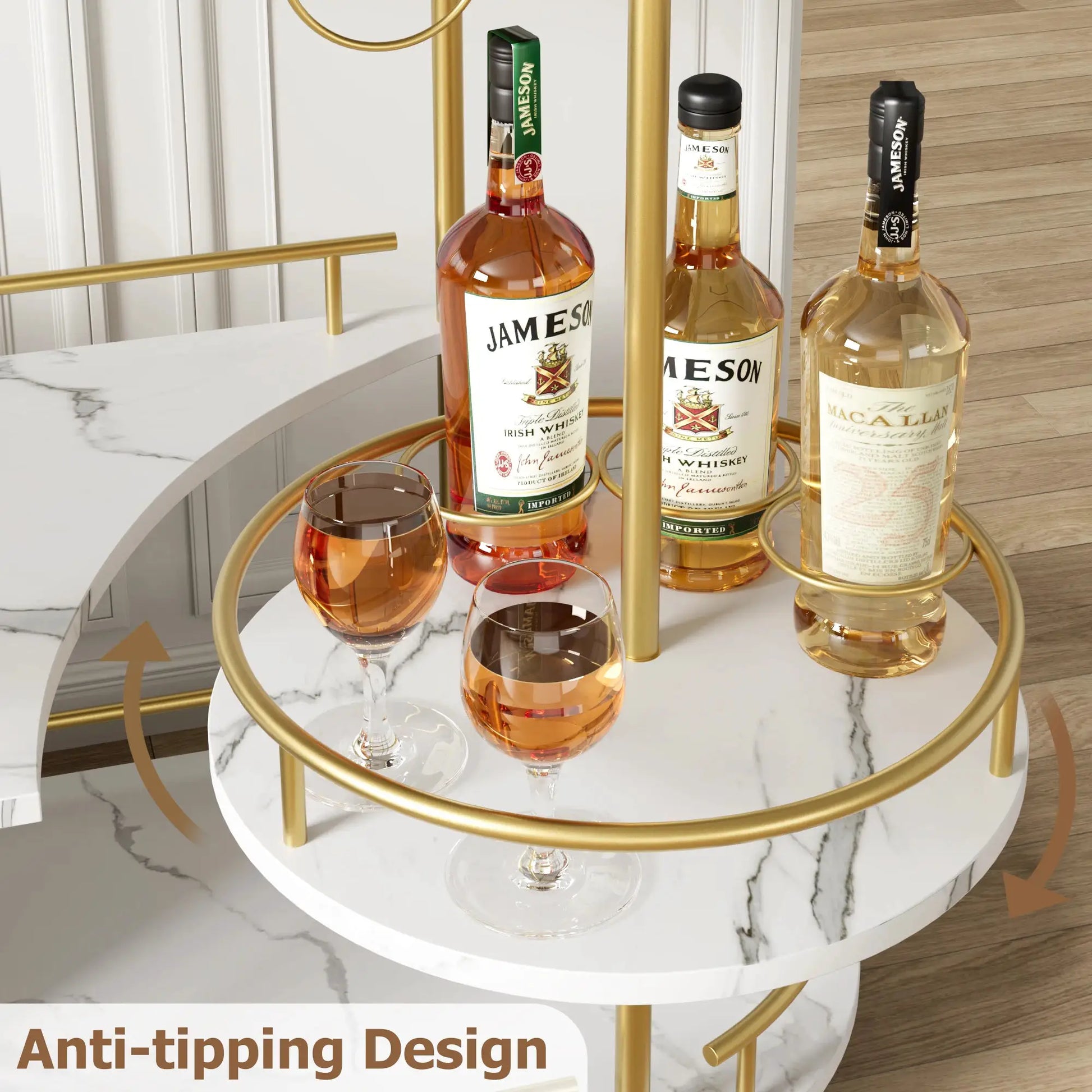 Gold Bar Carts with 4-Tiers Storage Shelves Mobile Bar Seving Carts On Wheels with Wine Rack and Glass Holder for Kitchen from PriceLows™