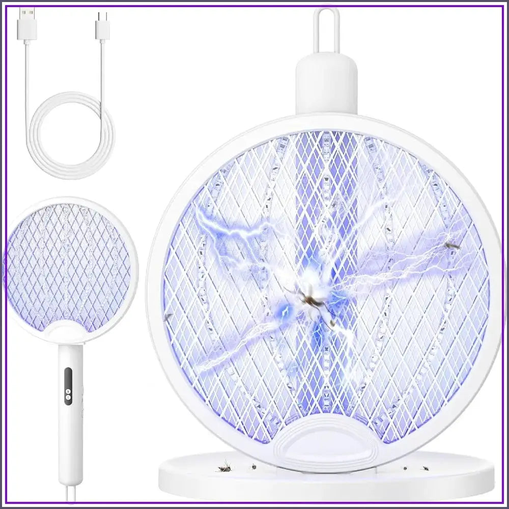 2-in-1 Mosquito Killer Racket, 4000V Foldable Electric Fly Swatter with Charging Base & Attractant Light, Rechargeable 1800mAh, Bug Zapper for Home, Patio, Backyard, Camping from PriceLows™