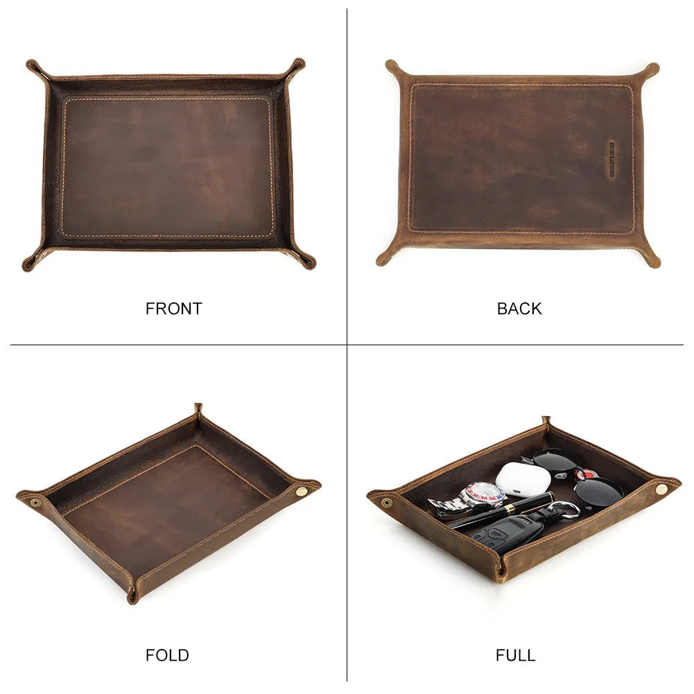 Leather Desk Tray Organizer | Leather | Cosmetics Jewelry Storage | Coffee