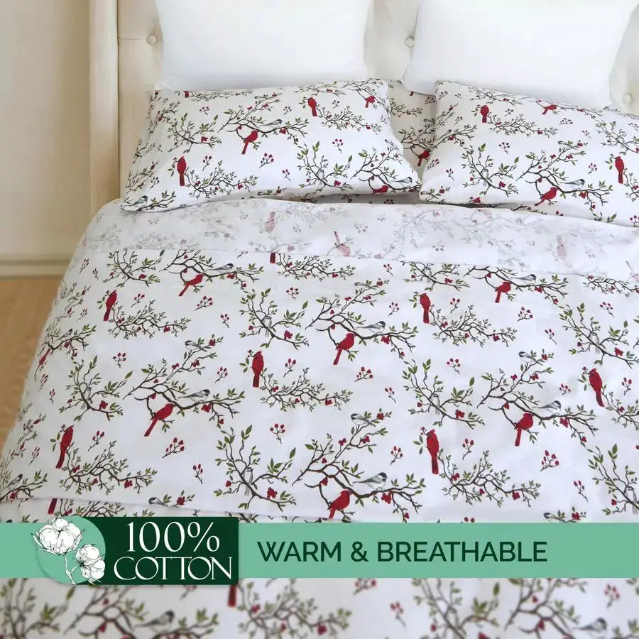 Ultra Soft 4Piece 100 Turkish Cotton Flannel Sheet Set Holiday Christmas Flannel Sheets, Warm and Cozy Premium Quality, Deep Poc from PriceLows™