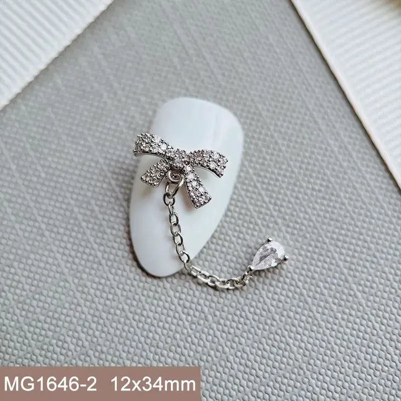 10pcs Silver Rhombus Streamer Bowknot Tassel Zircon Nails Jewelry Decorations DIY Wear Nail Art Accessories Charms Part Supplies from PriceLows™