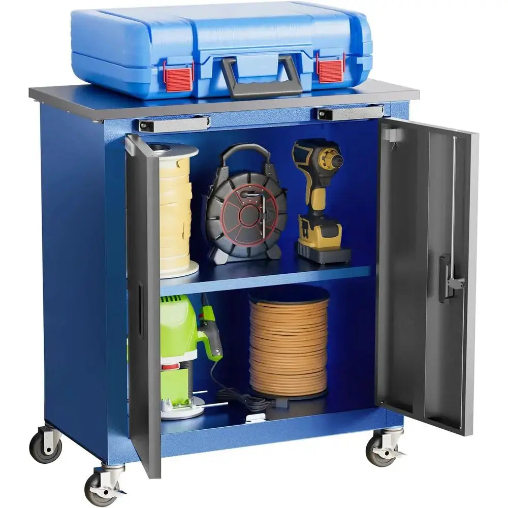 Rolling Tool Chest with 4 Pad Feet, Double-Door Storage Cabinet with Adjustable Shelves, Secure Steel Locker for Garage and Offi from PriceLows™