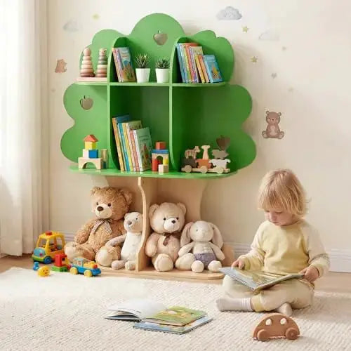 Tree-Shaped 3-Tier Bookshelf With 8 Compartments, Modern Wooden Storage Organizer For Home from PriceLows™