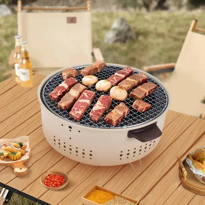 Portable Barbecue Grill Korean Charcoal Stove Stainless Steel Split BBQ Stove Round Non-stick Barbecue Rack For Outdoor Camping from PriceLows™