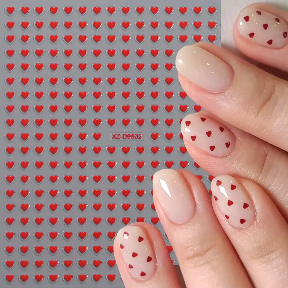 8pc 3D Mixed Color Heart Nail Stickers Valentines' Day Sweet Red Pink Love Selfadhesive Nail Decoration Decals Manicure Supplies from PriceLows™