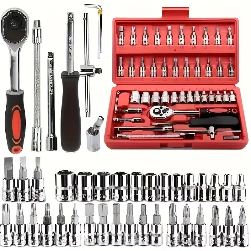 151/46-Piece Automotive Repair Tool Set — Ratchet Torque Wrench & Vehicle Emergency Tool Kit for motorcycle repair tools from PriceLows™