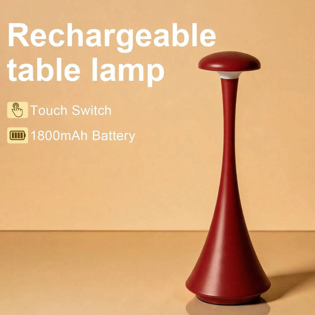 Mushroom Table Lamp | Touch Control | Rechargeable USB C | 2000mAh