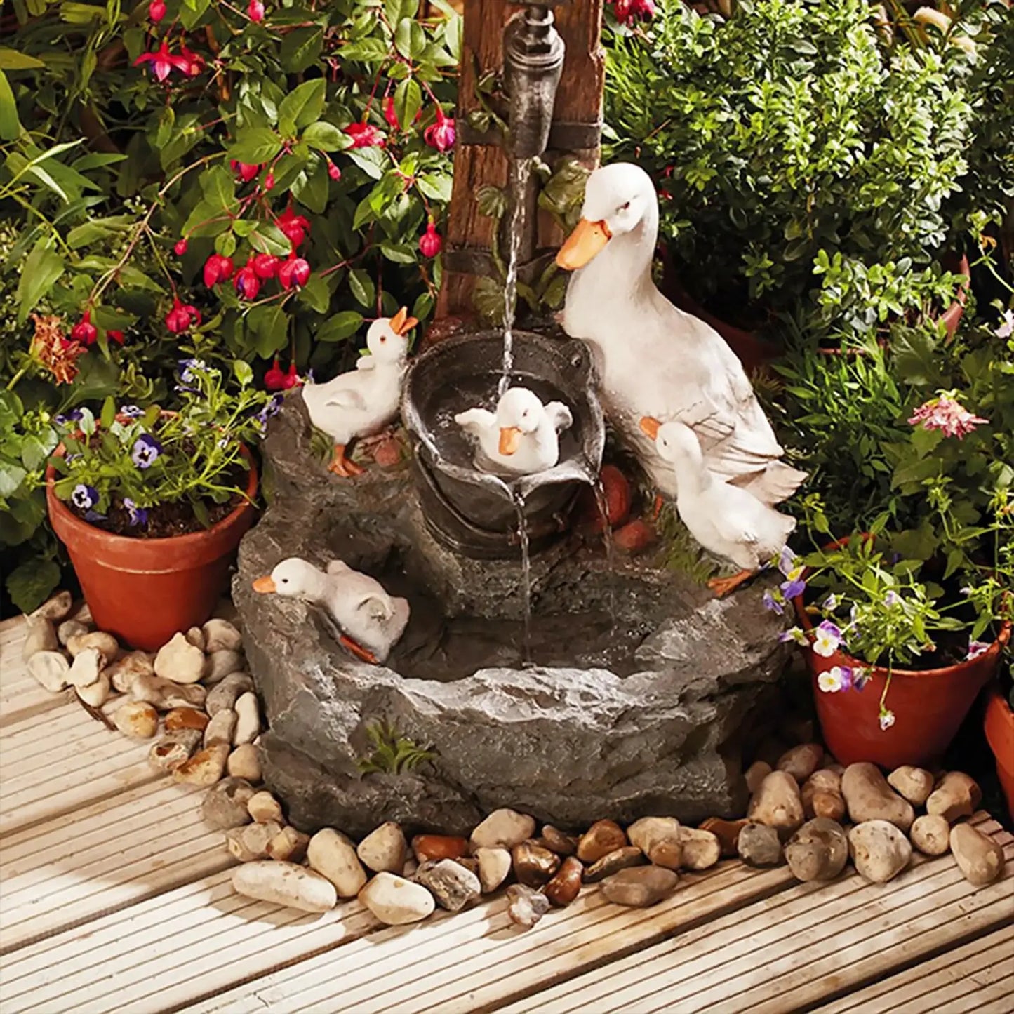 Funny Animal Decoration Duck /Squirrel Fountain Ornament Landscaping Decor with Light Garden Duck Squirrel Figurine Garden Decor from PriceLows™