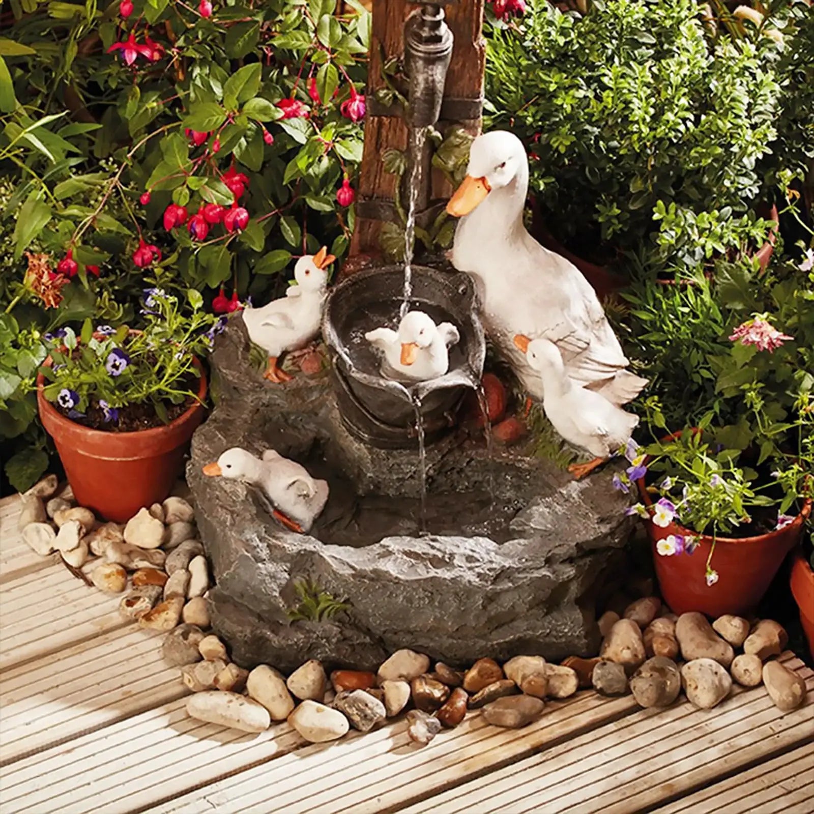 Funny Animal Decoration Duck /Squirrel Fountain Ornament Landscaping Decor with Light Garden Duck Squirrel Figurine Garden Decor from PriceLows™