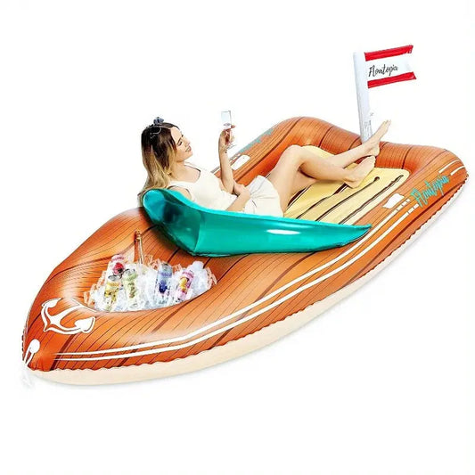 Giant Boat Pool Float | With Cooler | 8 Ft Long | Two Person Capacity