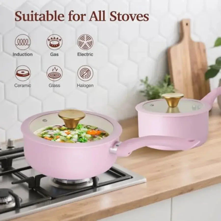 Pots and Pans Set Non Stick Ceramic Cookware Set 11-Piece Induction Cookware Non Toxic Healthy Kitchen Cooking Set Gold Knobs L from PriceLows™