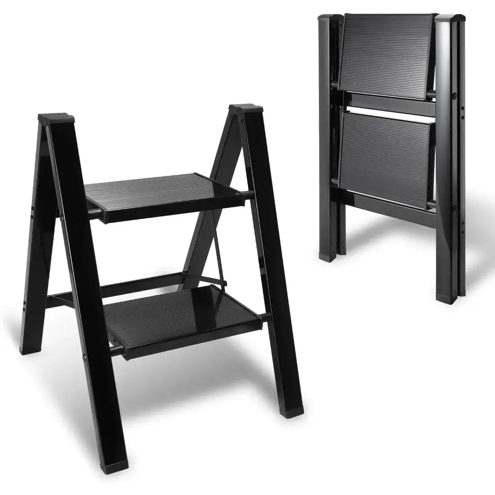 Lightweight 2-Step Folding Ladder with Non-Slip and Load-Bearing Capacity up to 150 kg, Black for Kitchen and Household Use from PriceLows™
