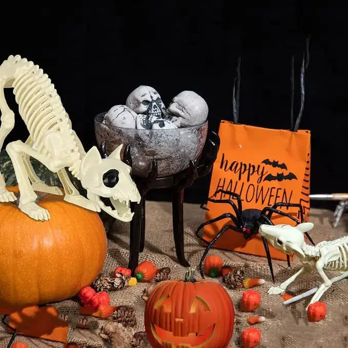 Halloween Skeleton Cat | Resin Movable Joints | Outdoor Patio Decor | 14 Inch