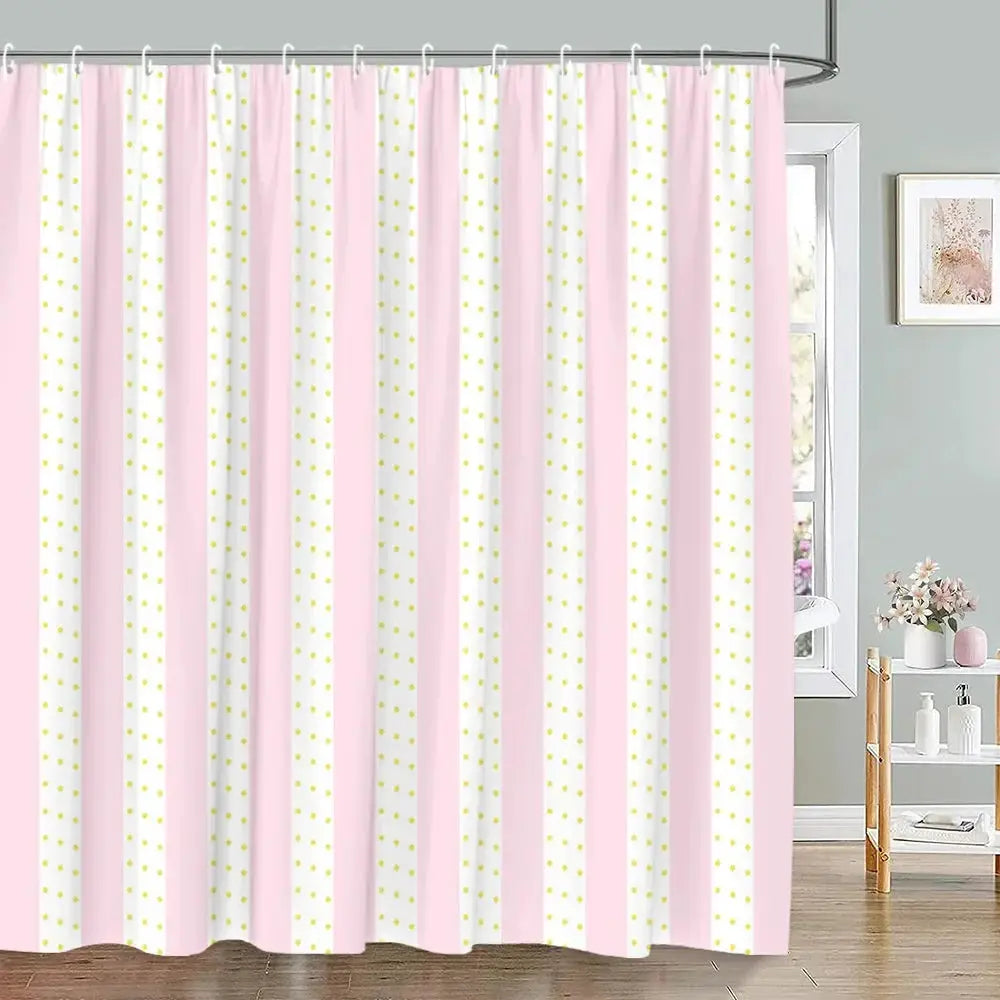 Pink Geometric Shower Curtain Minimalist Stripe Leopard Texture Creative Square Plaid Polyester Fabric Bathroom Decor Curtain from PriceLows™