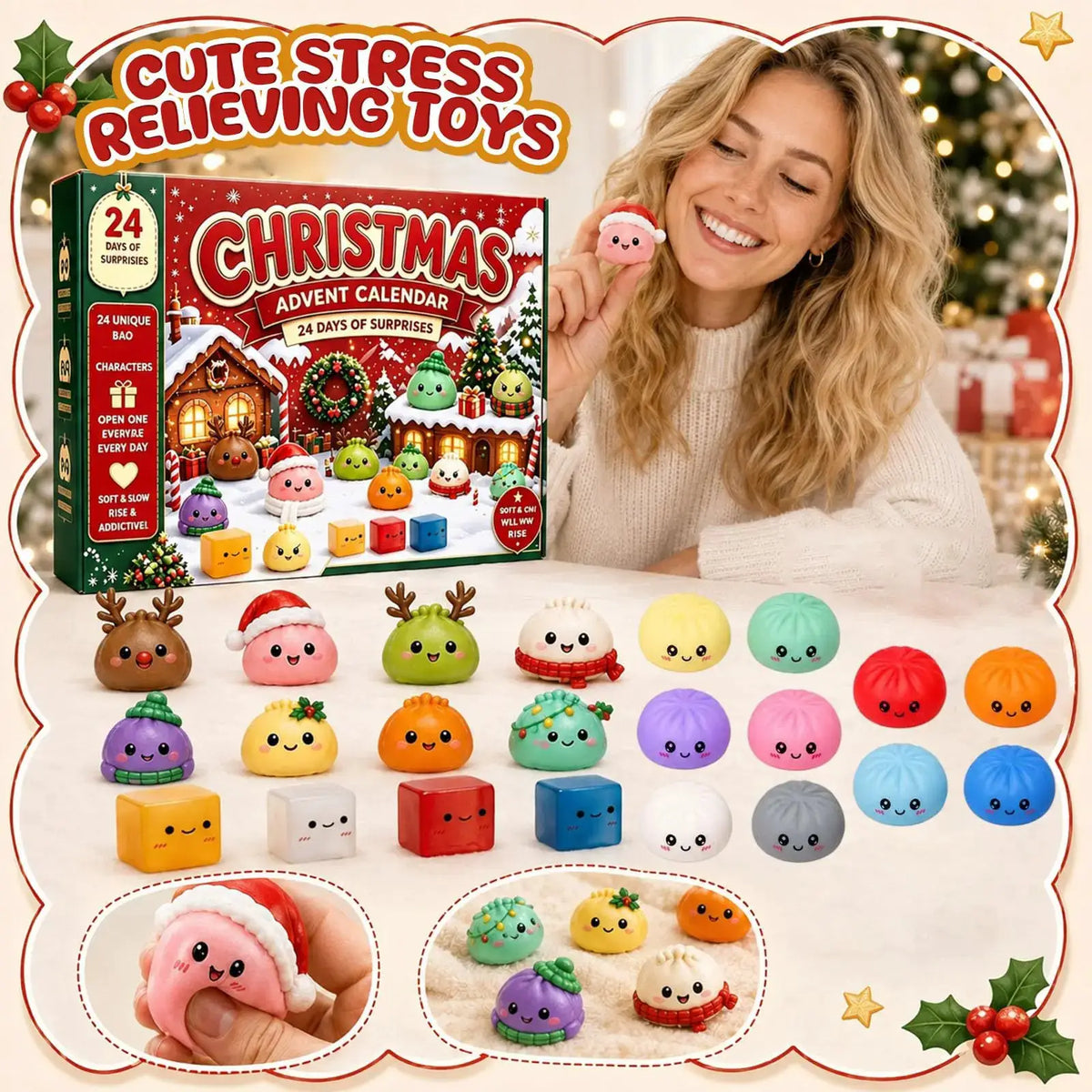 Christmas Squishies Advent | 24 Day Countdown | Soft Plastic Minis | Gift Set