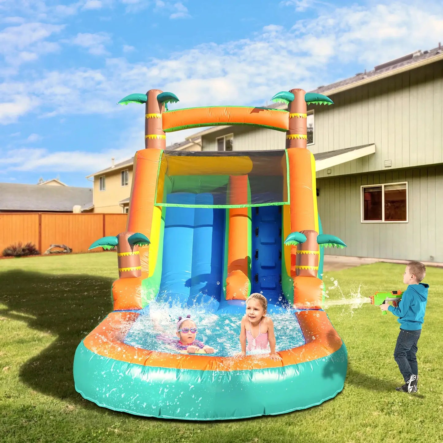21ft Giant Commercial PVC Inflatable Water Slide Bounce House Pool With Blower commercial Children's playground water slide from PriceLows™