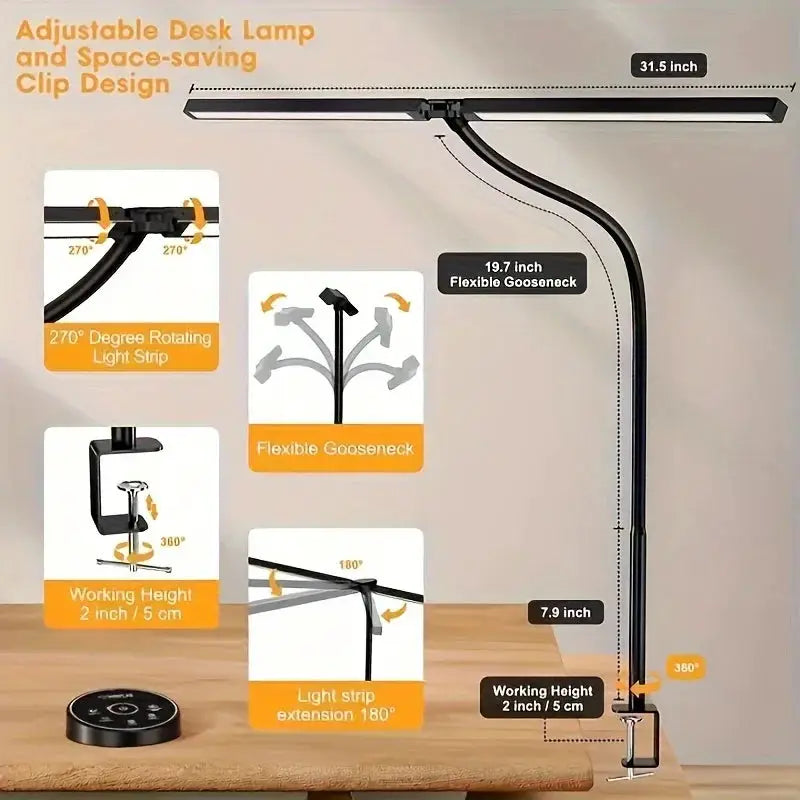 LED Desk Lamp for Home Office - 24 Watt Eye-Care Architectural Desk Lamp with Fixture, Desk Lamp with 5-Color Stepless Dimmer from PriceLows™