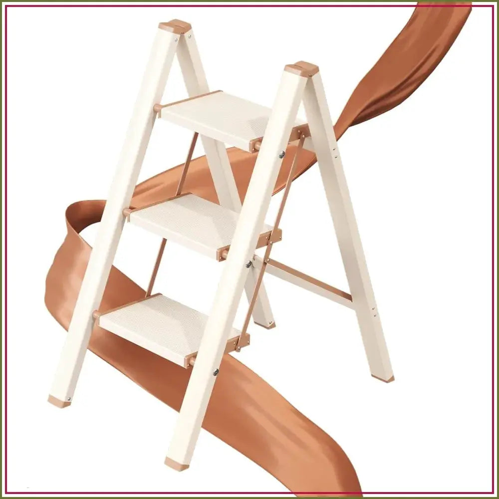 3 Step Ladder, Folding Step Stool with Wider Pedal, Anti-Slip Feet & Strips, Aluminum, 300Lbs Capacity, Cream Chocolate from PriceLows™