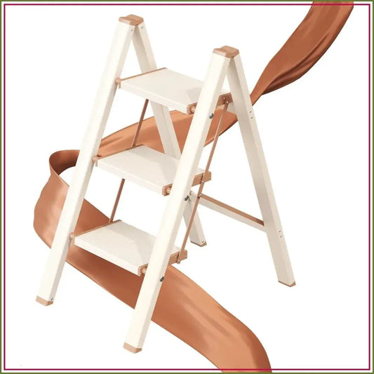3 Step Ladder, Folding Step Stool with Wider Pedal, Anti-Slip Feet & Strips, Aluminum, 300Lbs Capacity, Cream Chocolate from PriceLows™
