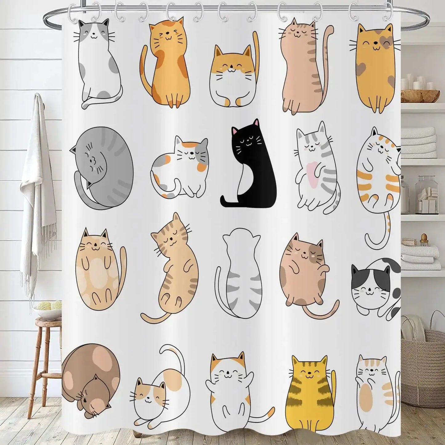 Cute Cat Blue Children Shower Curtain Waterproof Washable Polyester Material Bathroom Decorative Curtain with Hook from PriceLows™