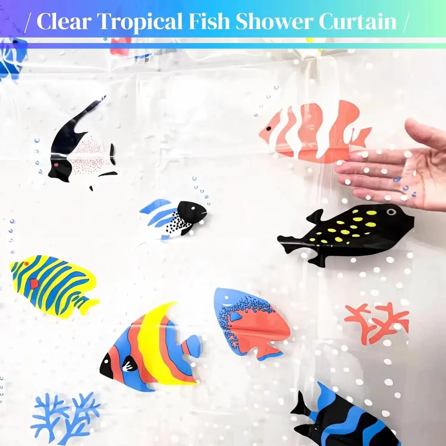 Tropical fish shower curtain, made of PEVA, colorful ocean pattern - transparent bathroom decor with durable metal grommets from PriceLows™