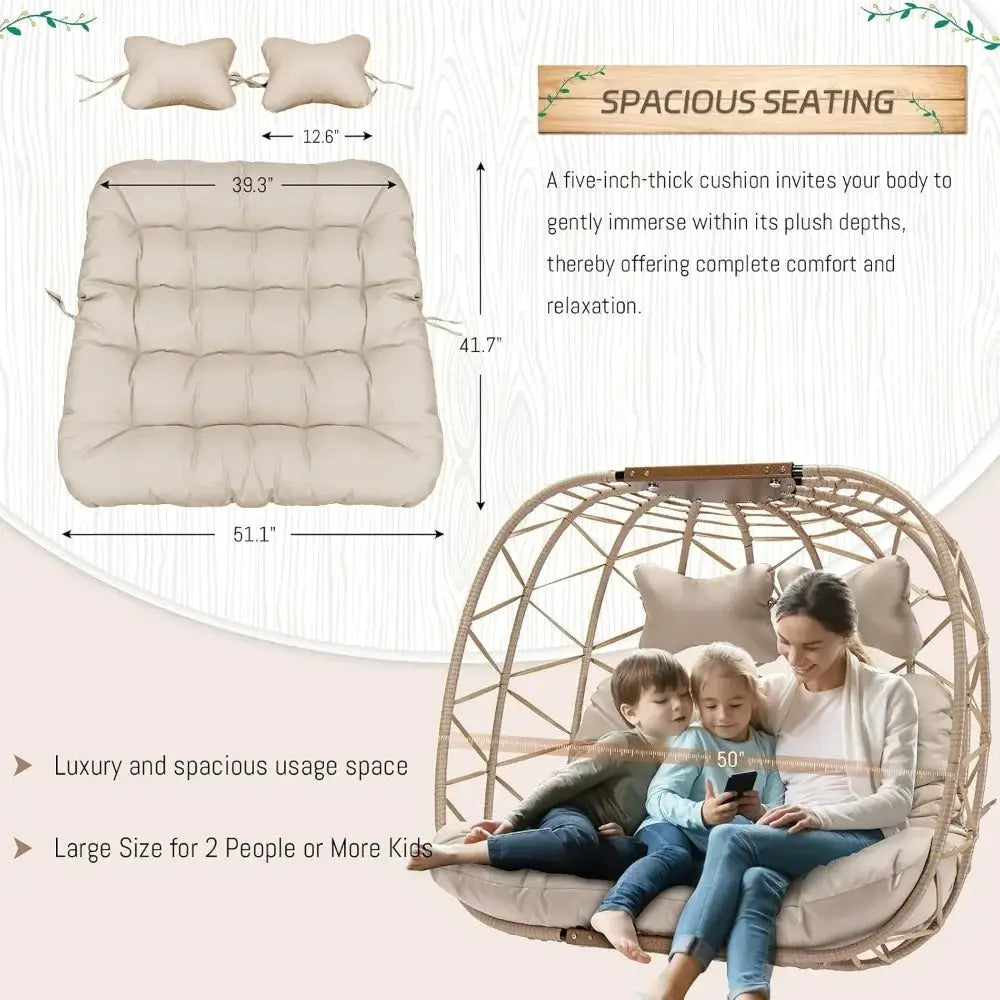 BLUEXYARD 2 Person Hanging Egg Chair with Stand, Extra Large 700 Lbs Wicker Patio Hammock Loveseat Swing, Oversized Cushioned Do from PriceLows™