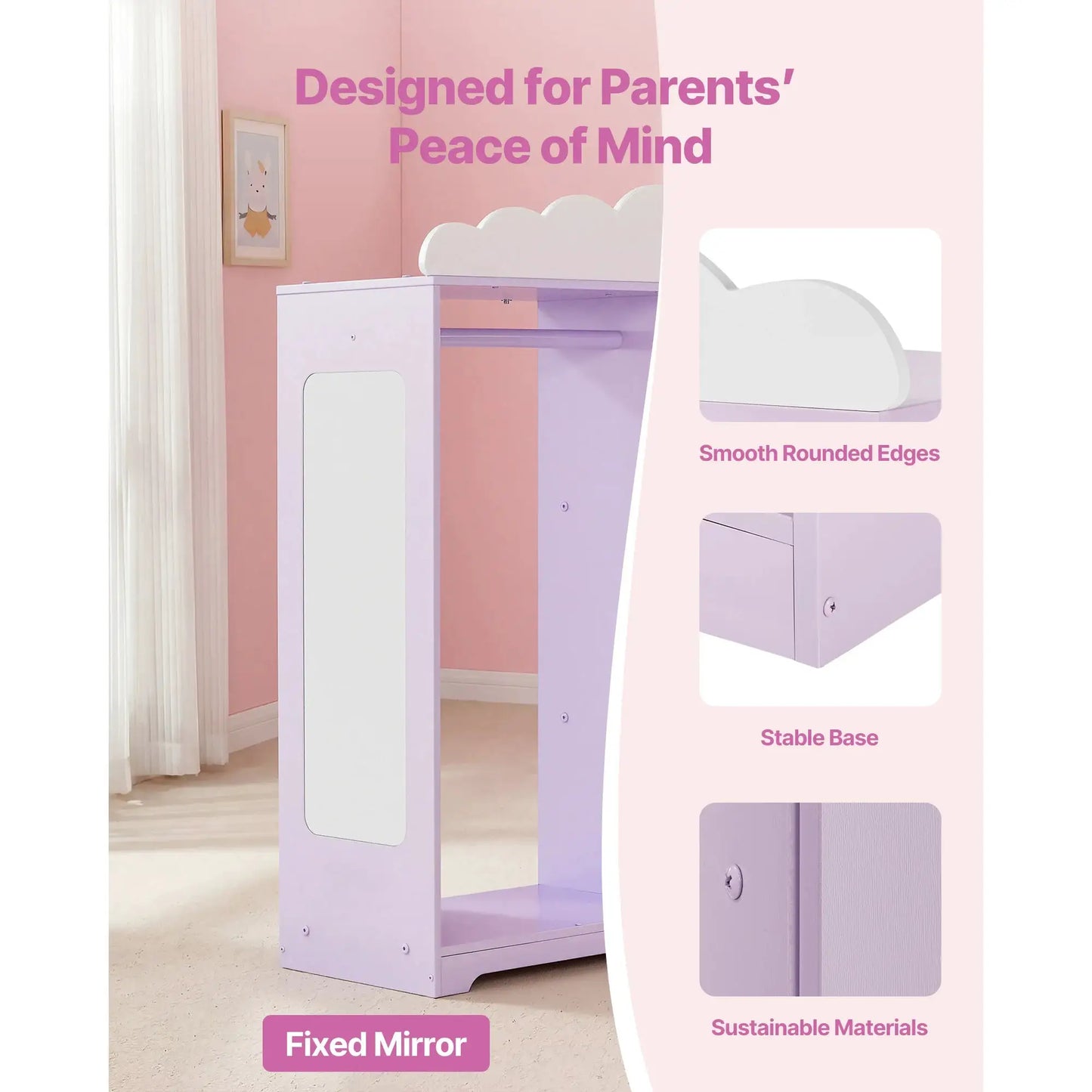 SucceBuy Kids Dress Up Storage Jewelry Dress Up Closet with Mirror & Shelves Princess Costumes Wardrobe Closet for Girls Bedroom from PriceLows™