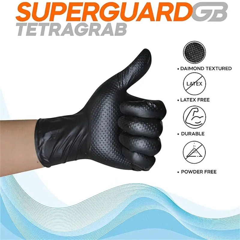 Industrial Black Nitrile Gloves 8mil Heavy Duty Disposable Gloves with Diamond Textured Latex Free Mechanic Tattoo Auto Gloves from PriceLows™