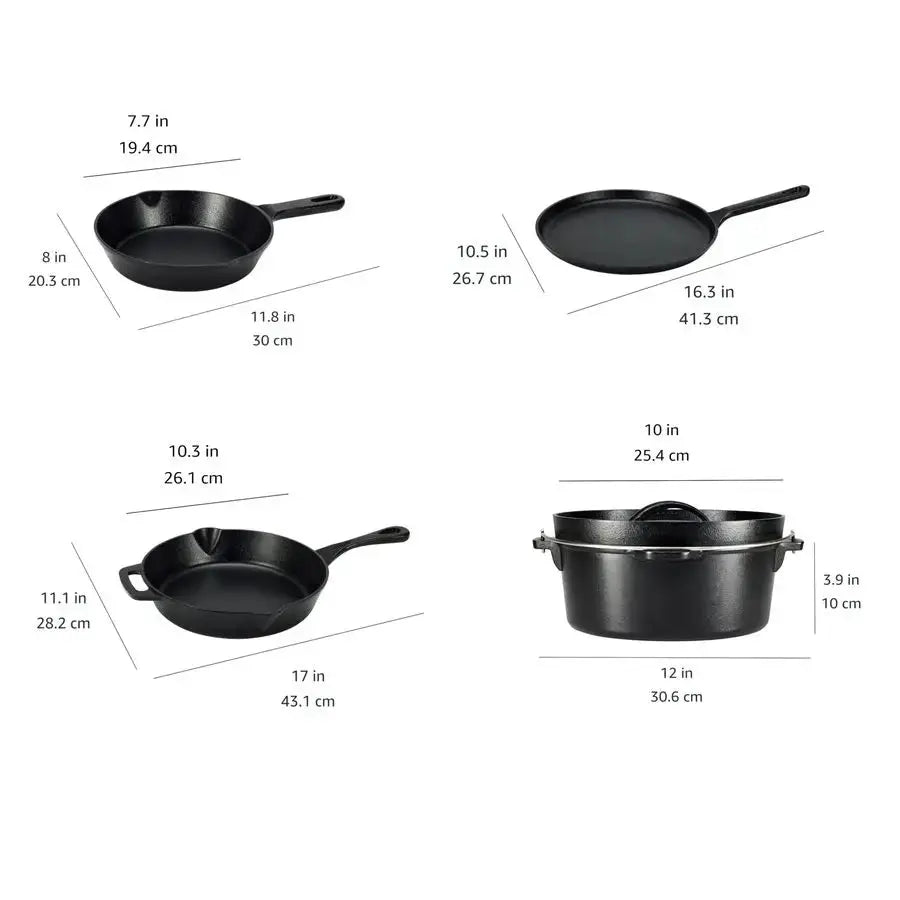 PreSeasoned Cast Iron 5 Pieces Kitchen Pots and Pans Cookware Set, Black, 14.17 x 12.2 x 10.63 in from PriceLows™