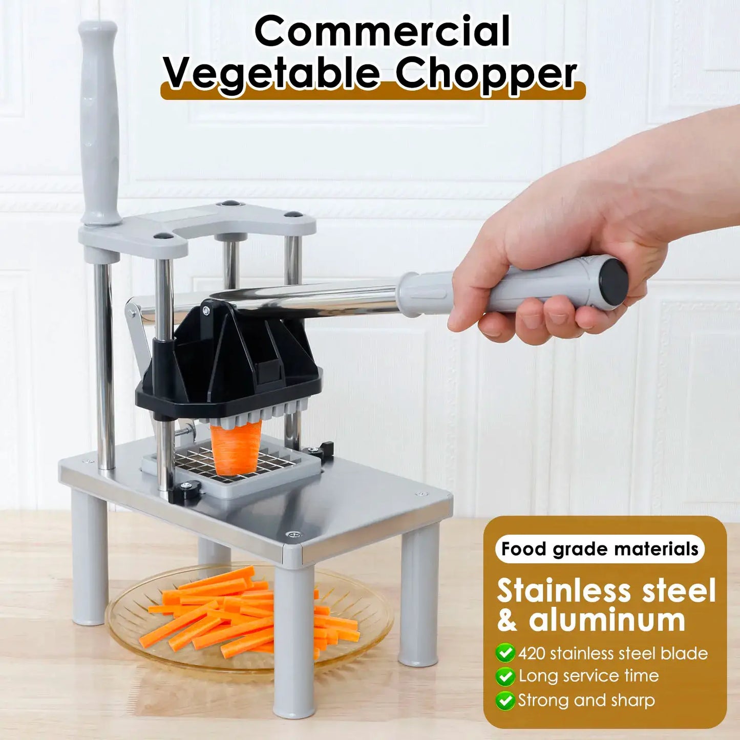 French Fry Cutter | Stainless Steel Blades | Manual | 4 Replacement Blades