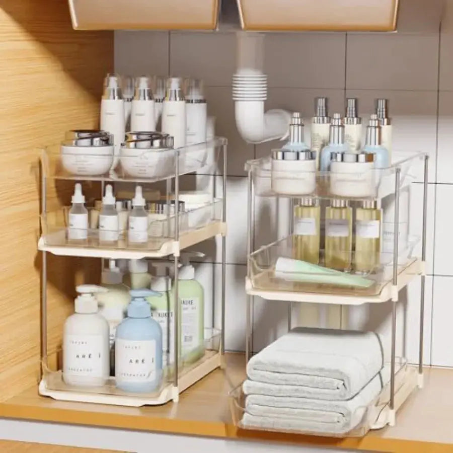 Bathroom Under Sink Organizers and Storage, Multi-Purpose Stackable Pantry Organization and Storage, Pull Out Clear Kitchen Bat from PriceLows™