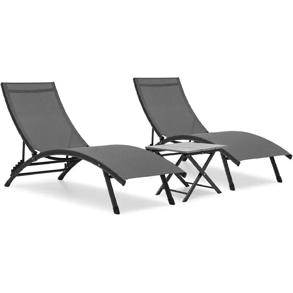 5-Level Adjustable Pool Lounge Chair with Side Table, Grey, Outdoor Sun Lounger for Patio and Poolside Comfort from PriceLows™