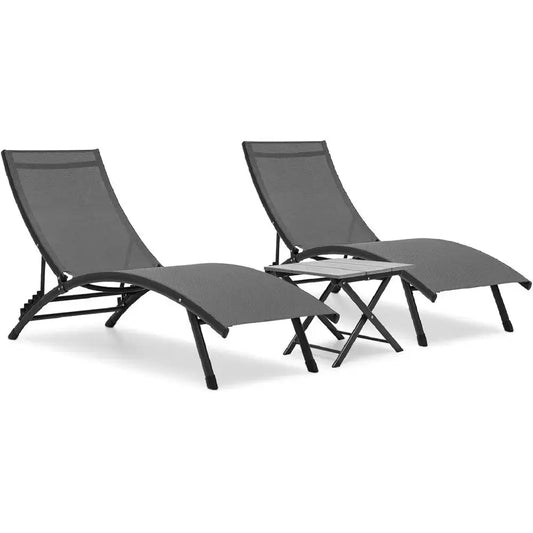 5-Level Adjustable Pool Lounge Chair with Side Table, Grey, Outdoor Sun Lounger for Patio and Poolside Comfort from PriceLows™