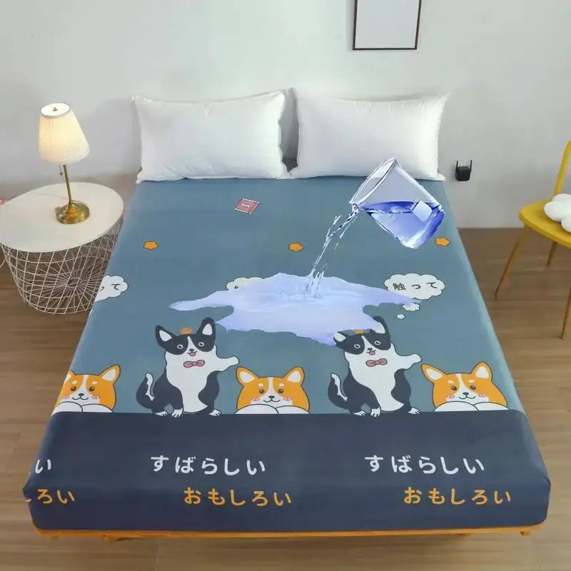 Kuup-Polyester 360° waterproof Cartoon Fitted Sheet Only(no pillowcase) Elastic Band Around Mattress Cover King Size Bed Cover from PriceLows™